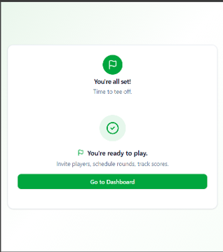 Golf League HQ setup complete confirmation screen