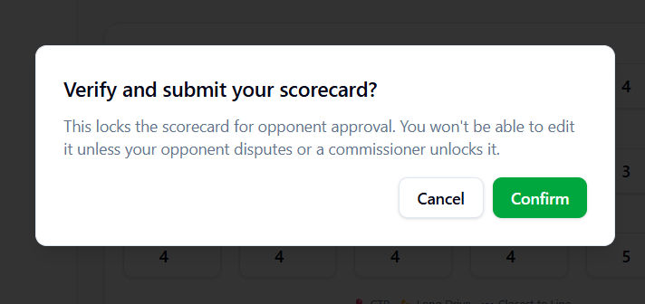 Confirmation prompt shown before submitting verified scores